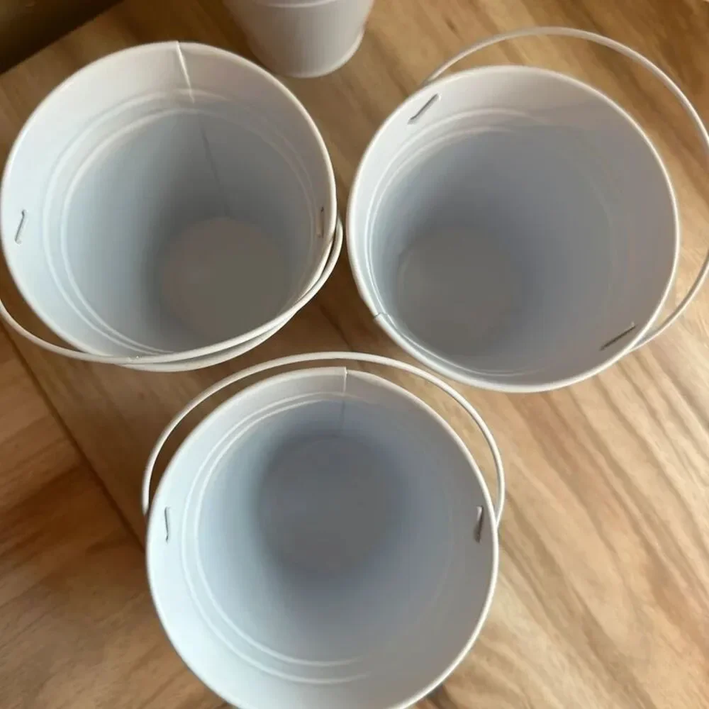 12 Pack White Metal Mini Pails 5” Galvanized Buckets Party Favor Decor storage